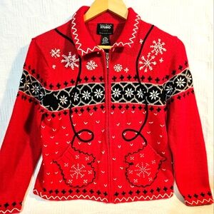 Studio Joy Christmas Cardigan Zip Front Petite Medium